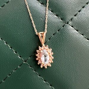 14k Aquamarine Diamond Halo Necklace